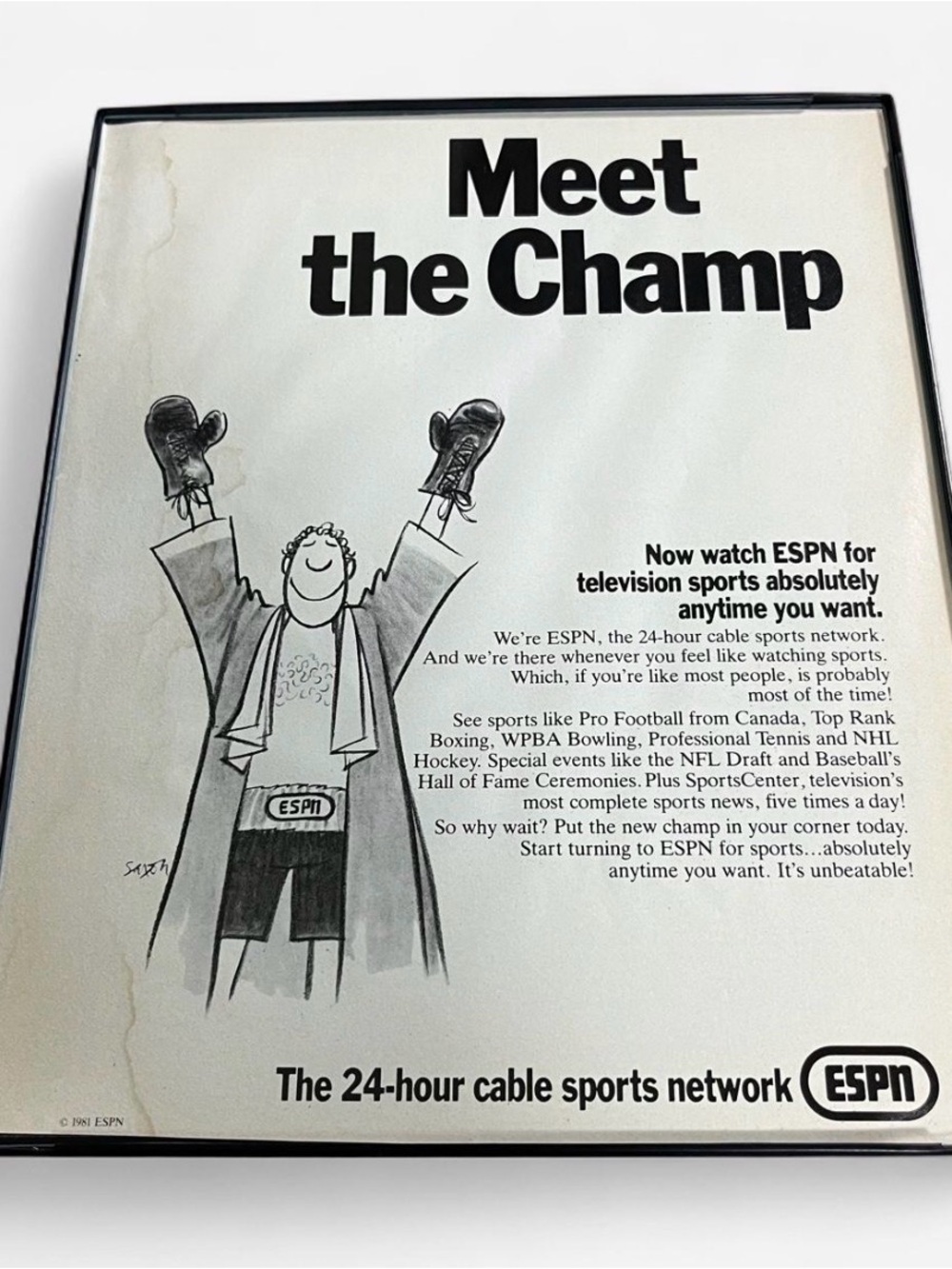 Vintage 1981 ESPN Print Framed Size 8x10